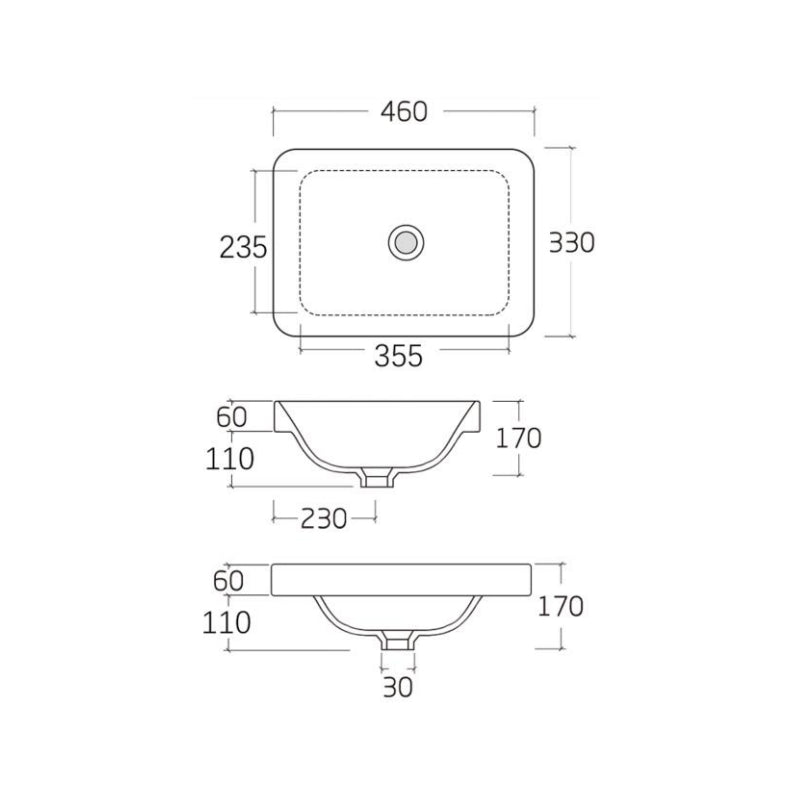Aulic BARLEE Semi Inset Basin Gloss White (Rectangle:460x330x170)