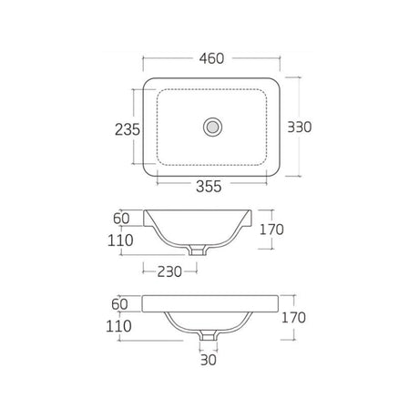 Aulic BARLEE Semi Inset Basin Gloss White (Rectangle:460x330x170)