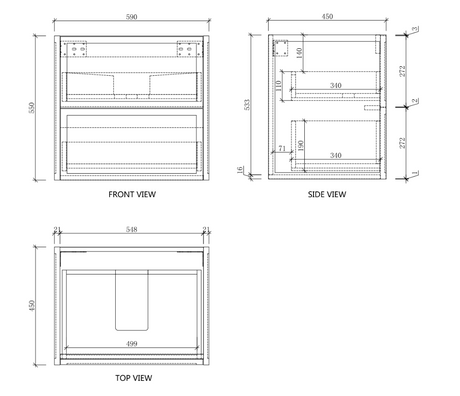 Riva Banff Wall Hung Vanity Coastal Oak (All Sizes)