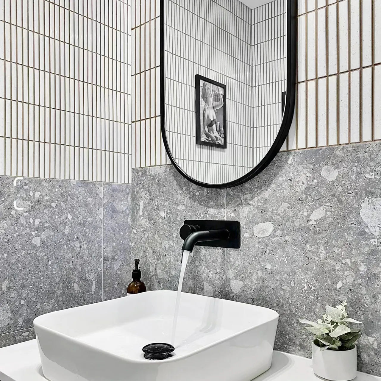 black frame oval bathroom mirror