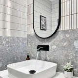 black frame oval bathroom mirror