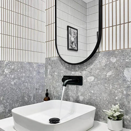 black frame oval bathroom mirror