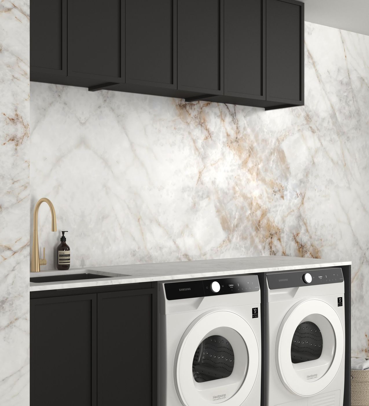 black laundry set with washing machine and dryer 