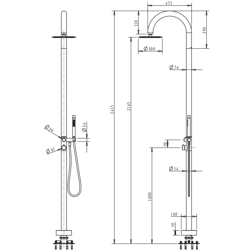 Mica gooseneck freestanding outdoor shower