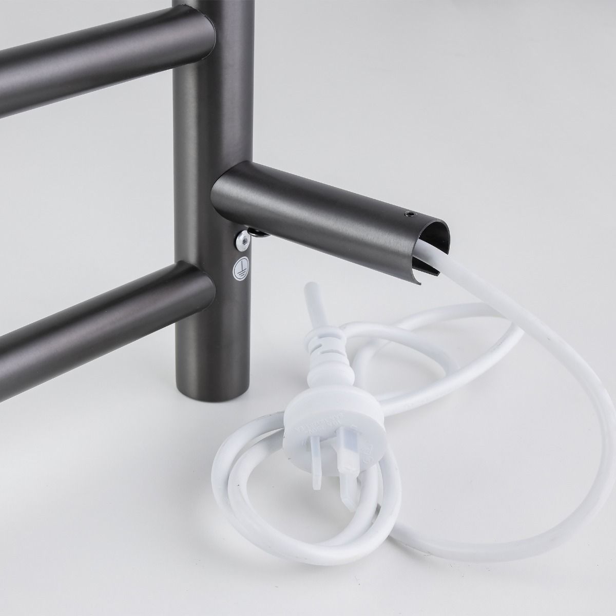 Round Electric Heated Towel Rack 4 Bars - Brushed Gun Metal