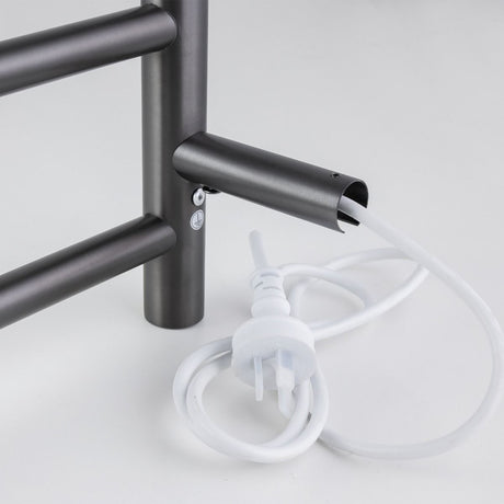 Round Electric Heated Towel Rack 4 Bars - Brushed Gun Metal