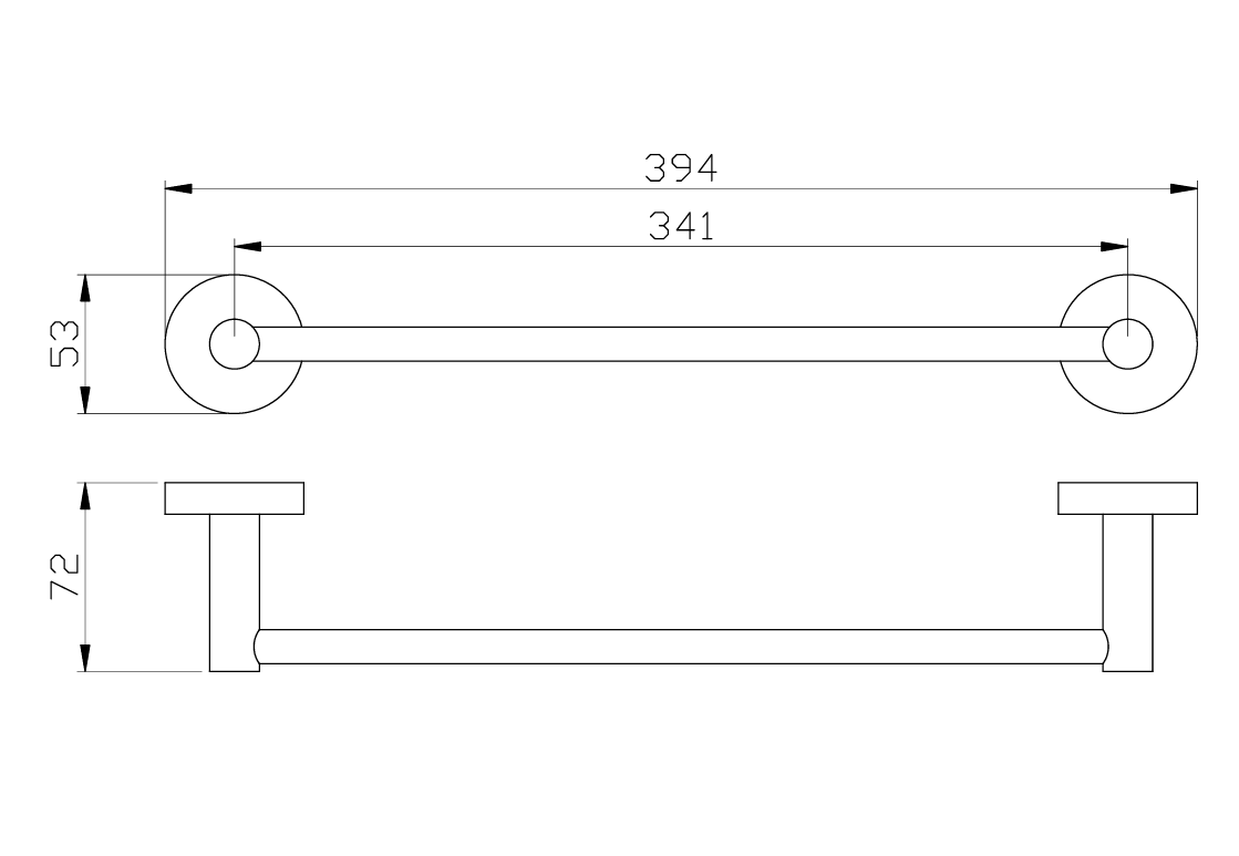 Otus Towel Rail Single 350mm - Technical Drawing