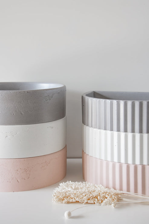 Sticks & Stone Concrete Ribbed Half Moon Basin