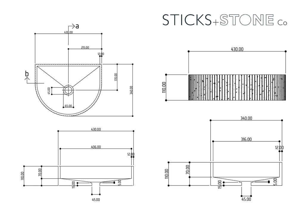 Sticks & Stone Concrete Rugged Half Moon Basin