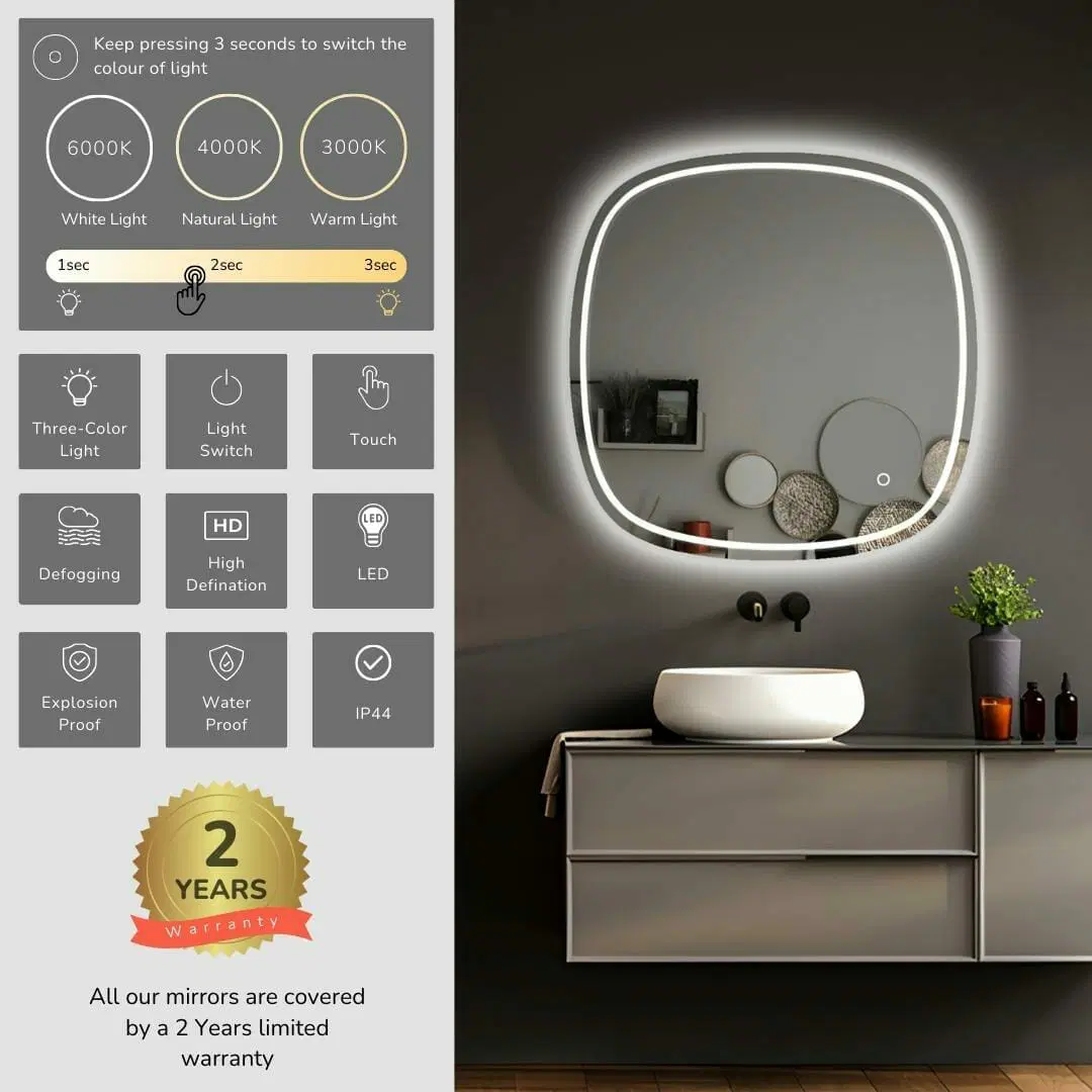 AQUA LED Rounded Edge Anodising aluminium Frame Mirror 600/750mm