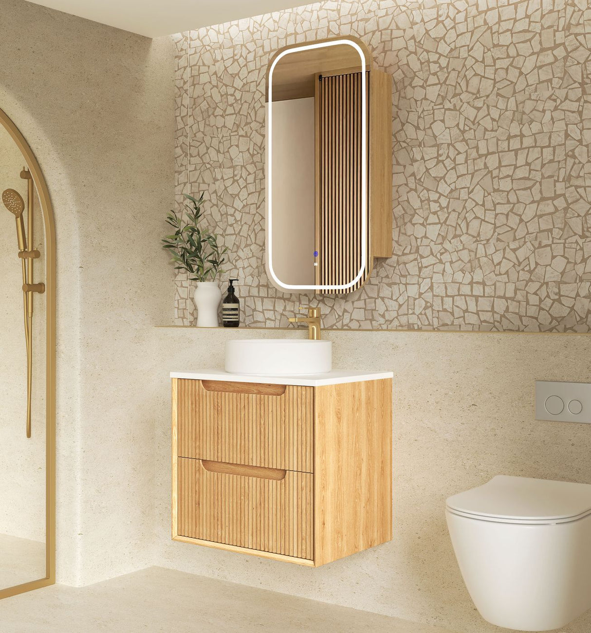 BYRON Fluted Wall Hung Vanity Woodland Oak (All Sizes)