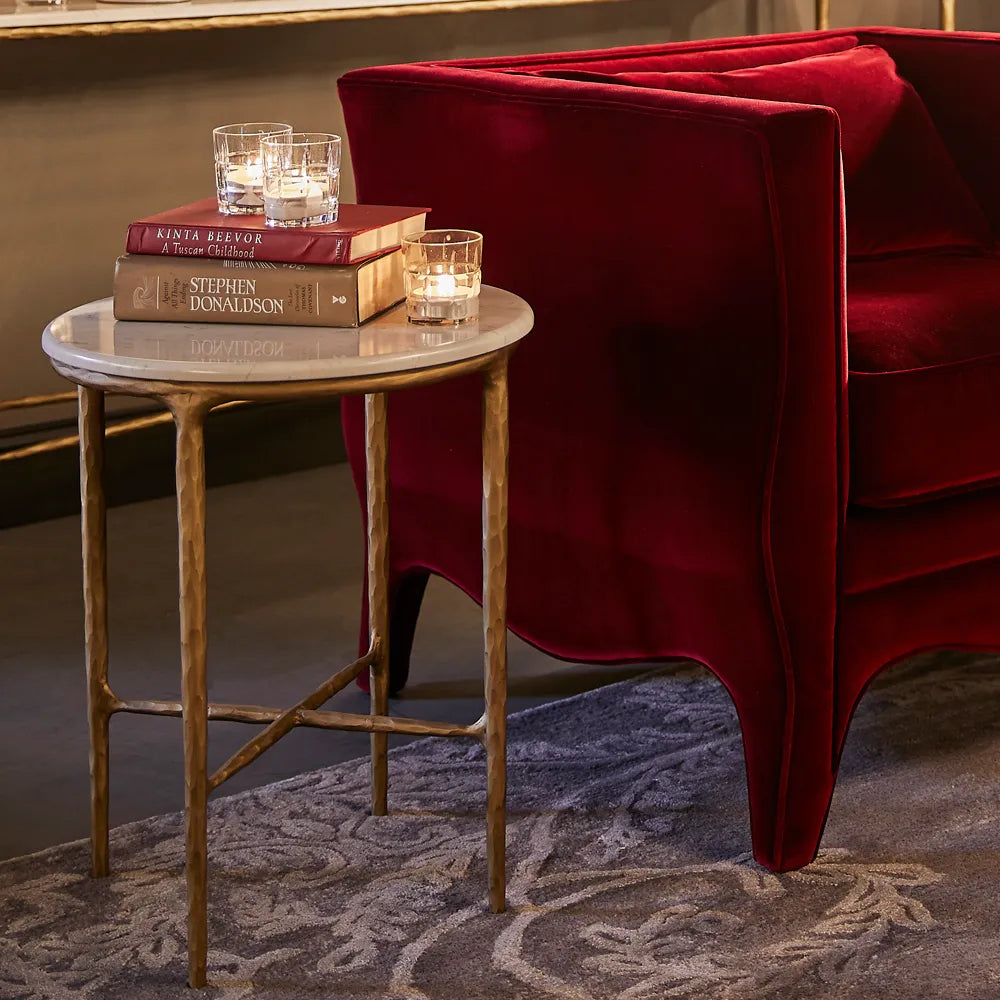 Heston Round Marble Side Table - Brass