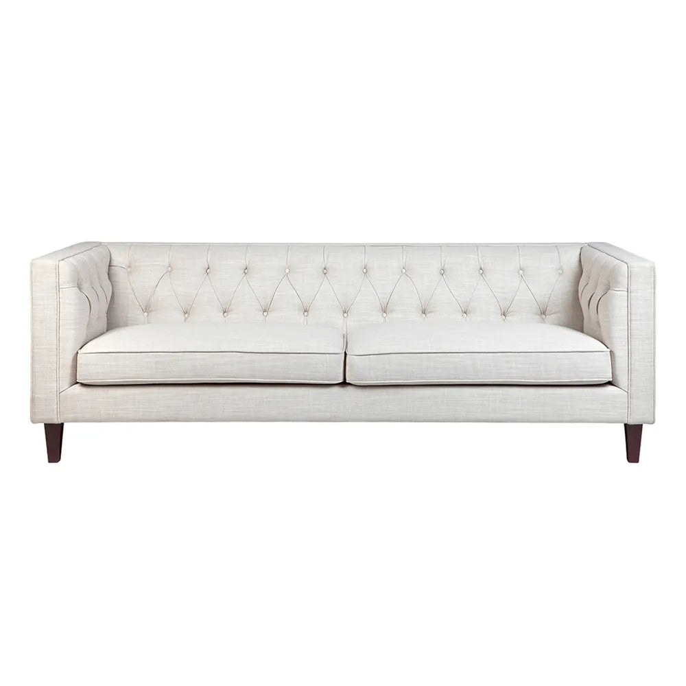 Tuxedo 3 Seater Tufted Sofa - Natural Linen