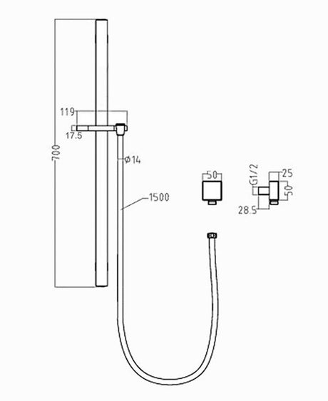 TARAN Shower Rail with Square Handheld Shower Piece - Brushed Nickel