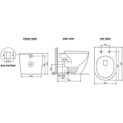 VOGHERA Rimless Wall Faced Floor  White Toilet Pan with Cistern