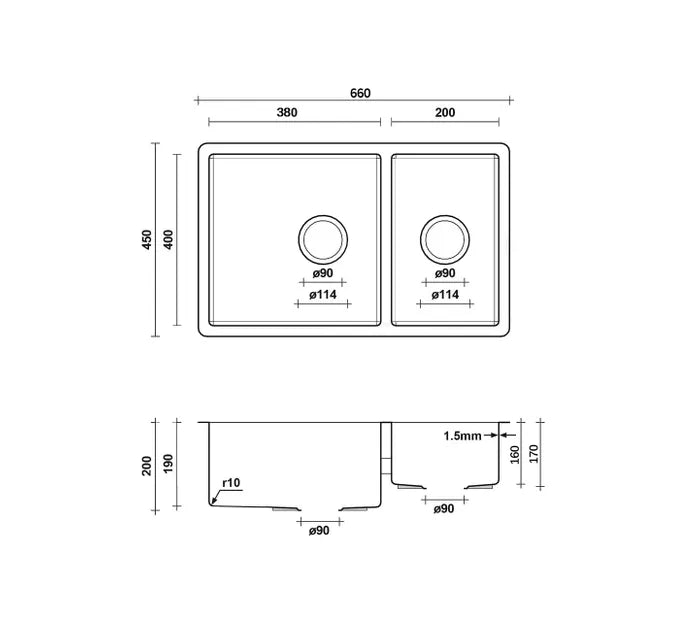 Arte Chrome Kitchen Sink 66D (660x450x200)