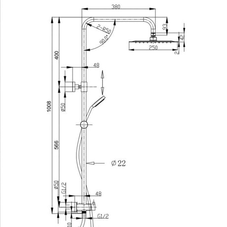 PAVIA Twin Shower On Rail Bottom Inlet Round (200mm) - Chrome
