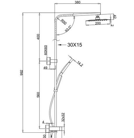 TARAN Twin Shower On Rail Bottom Inlet Square (200mm) - Matte Black