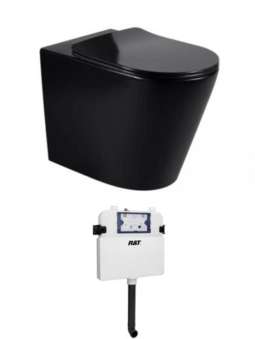 ALZANO Rimless Wall Faced Floor Toilet Pan Slim Seat - Matte Black
