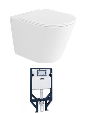 Alzano Rimless Wall Hung White Toilet Pan with Cistern