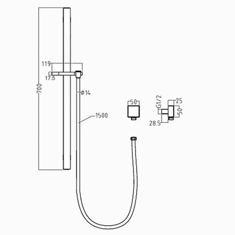 PAVIA Shower Rail with Round Handheld Shower Piece - Brushed Gold