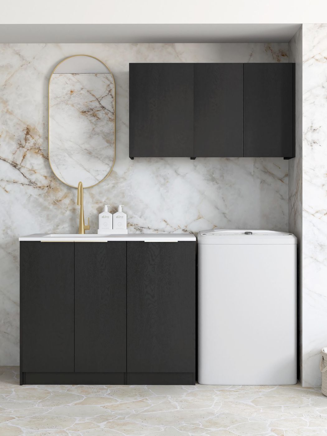 Byron Black Oak Cabinet Laundry Set 1715x600x2100 (Style A)