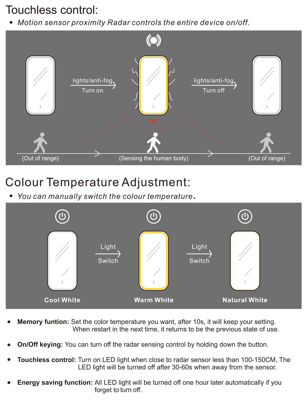 NEWPORT Backlit LED Soft Square Metal Frame Mirror 900x450mm Brushed Gold