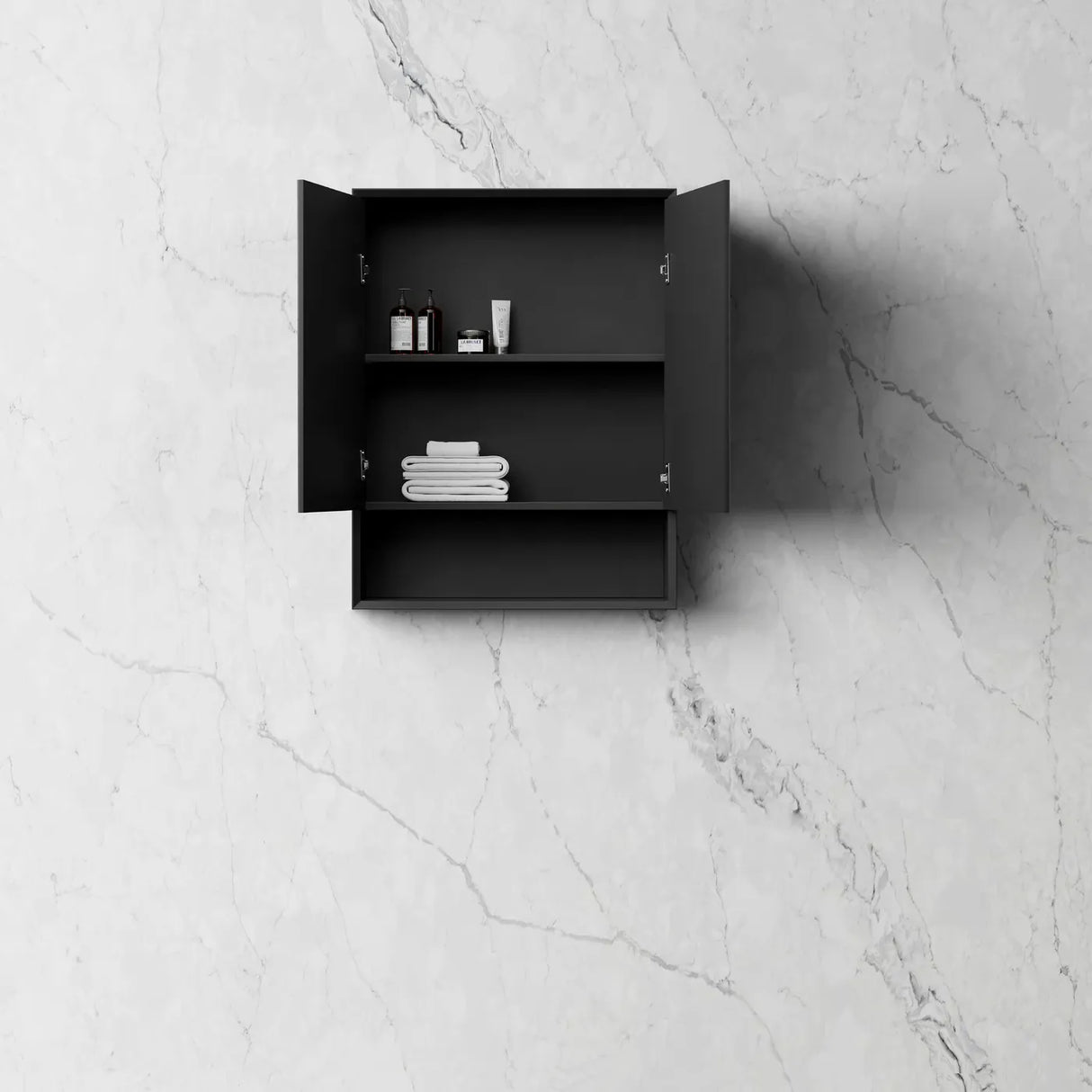 MARLO Matte Black Mirror Shaving Cabinet 600mm