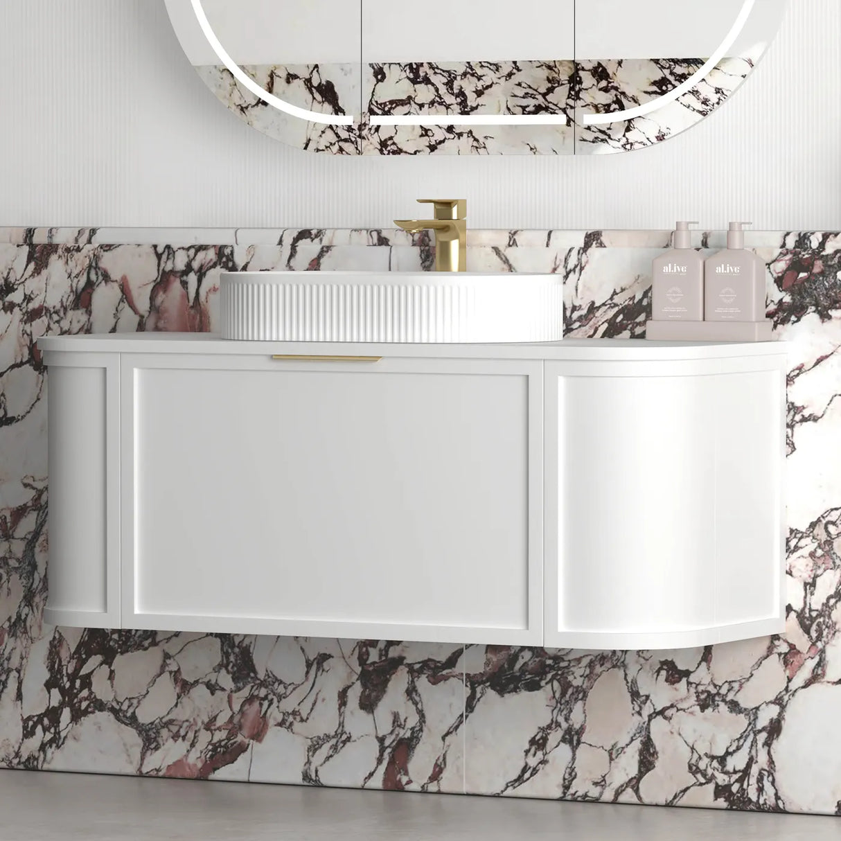 Lancaster Wall Hung Curve Vanity Satin White (All Size)
