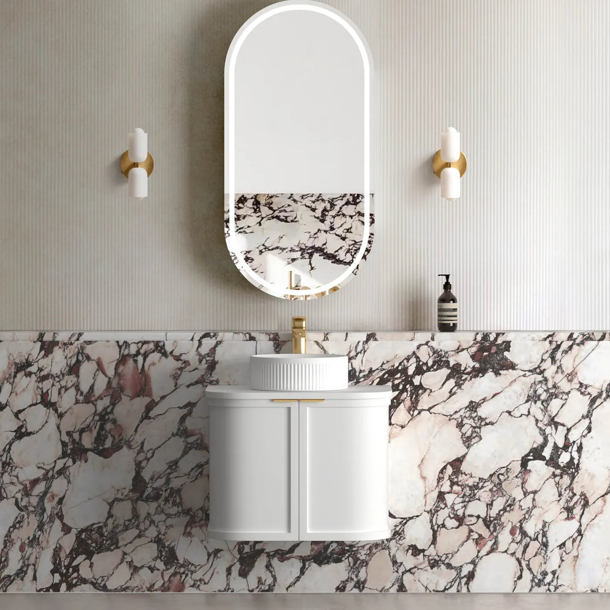 Lancaster Wall Hung Curve Vanity Satin White (All Size)