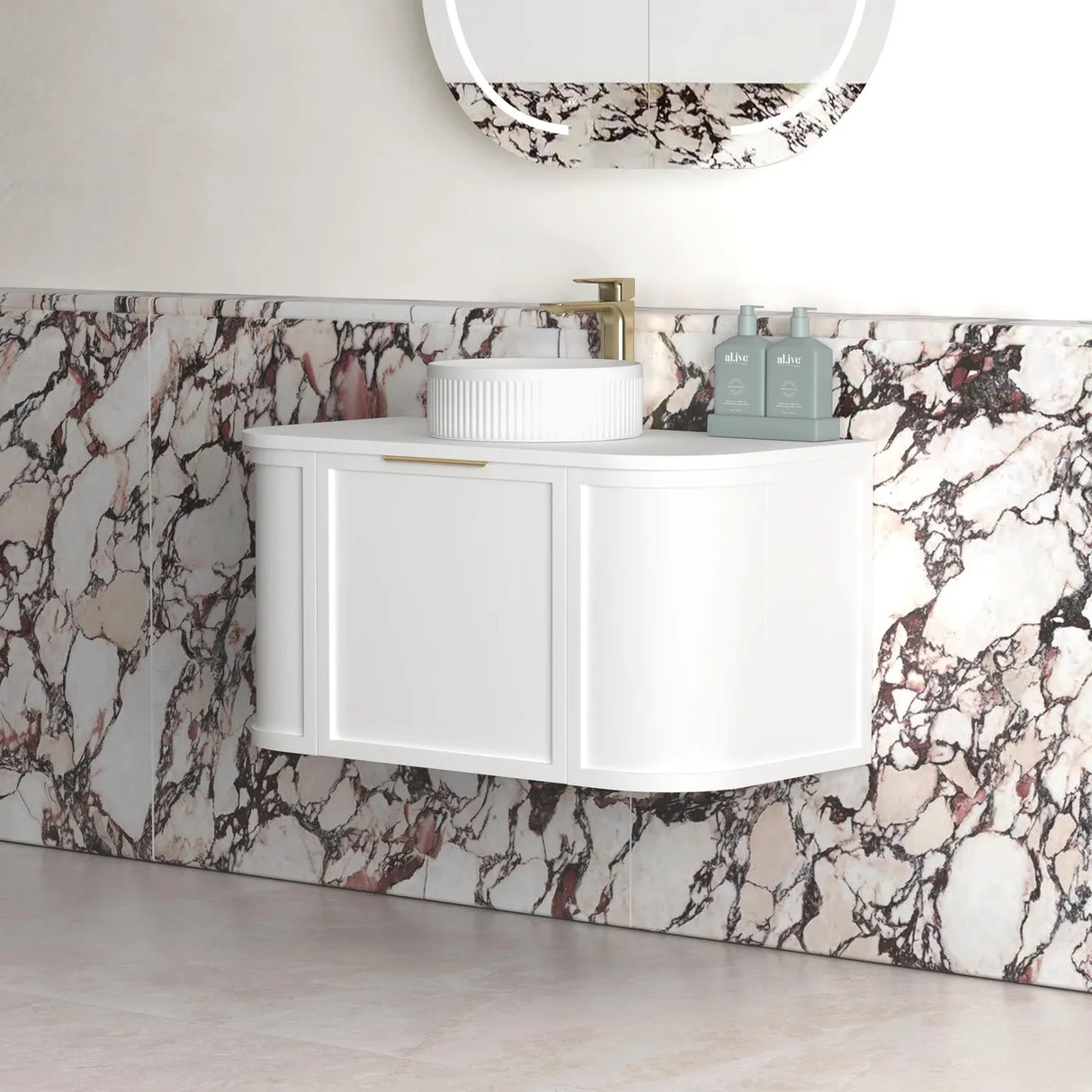 Lancaster Wall Hung Curve Vanity Satin White (All Size)