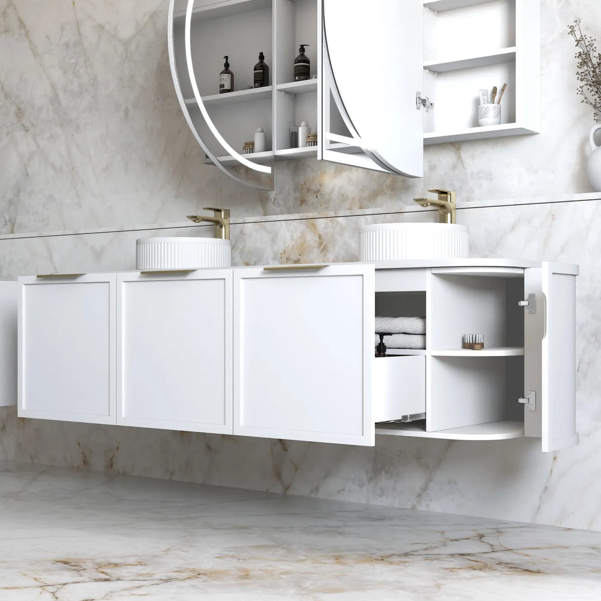 Lancaster Wall Hung Curve Vanity Satin White (All Size)
