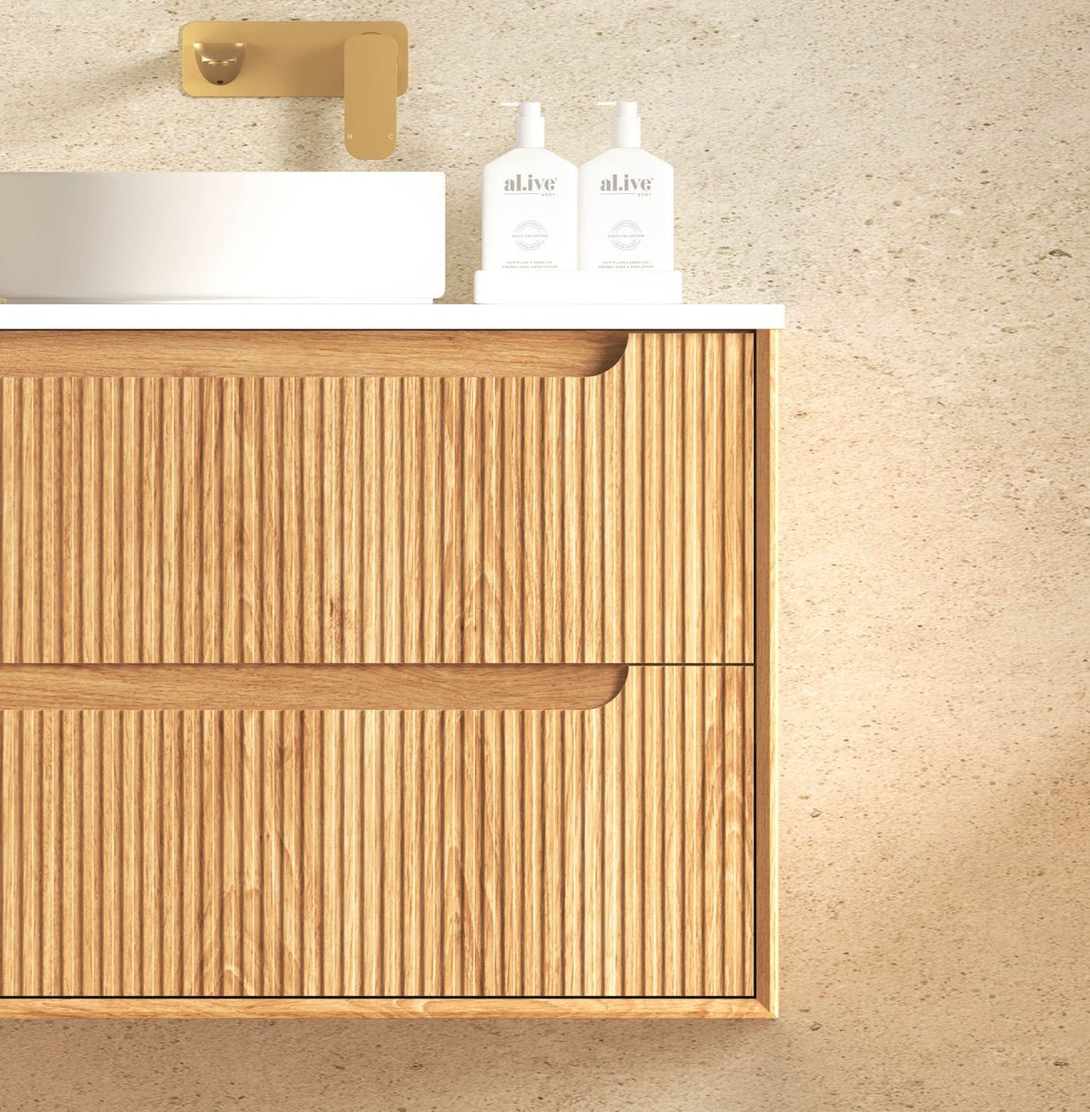 BYRON Fluted Wall Hung Vanity Woodland Oak (All Sizes)