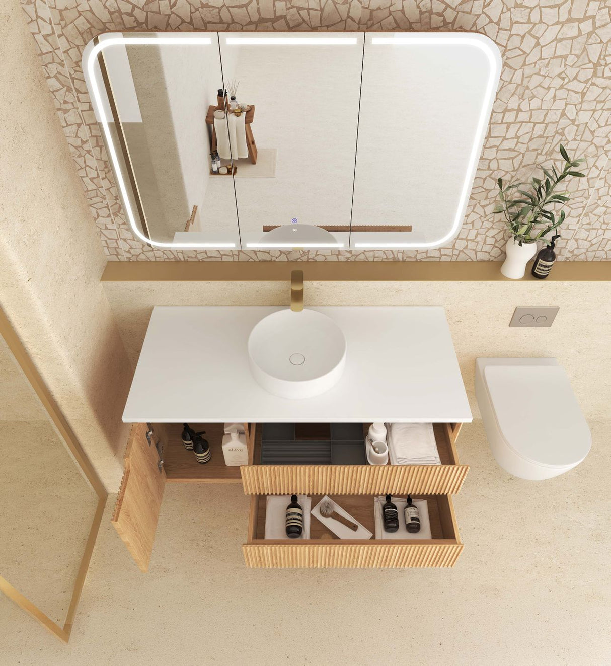BYRON Fluted Wall Hung Vanity Woodland Oak (All Sizes)