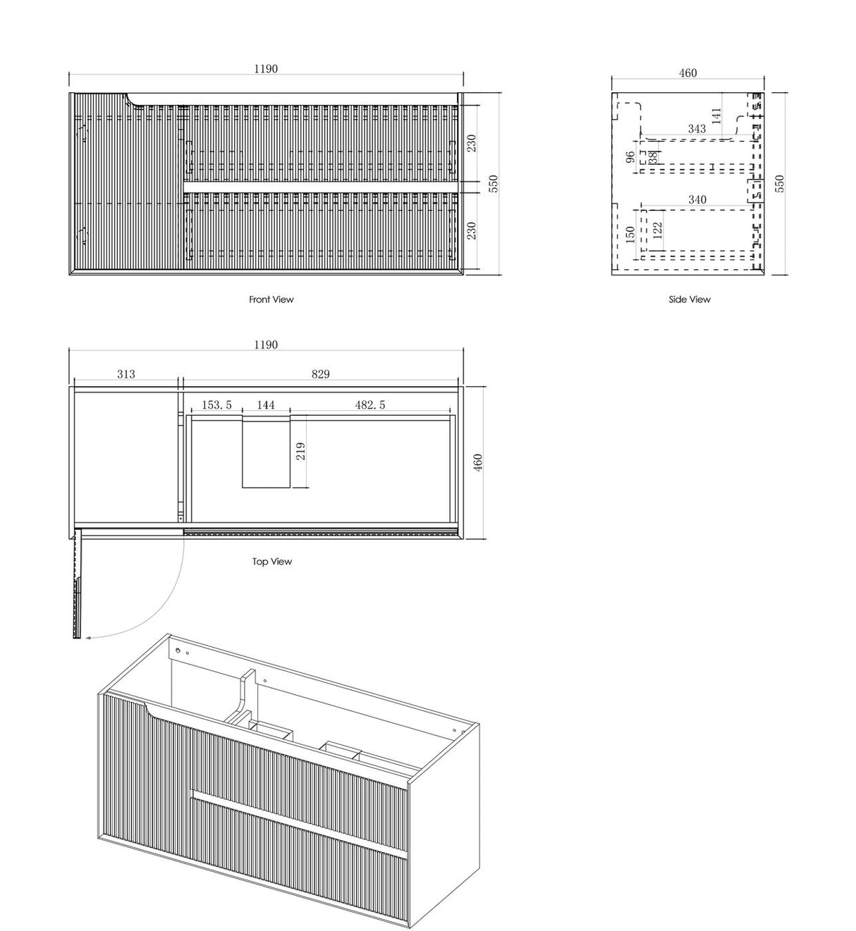 BYRON Fluted Wall Hung Vanity Woodland Oak (All Sizes)