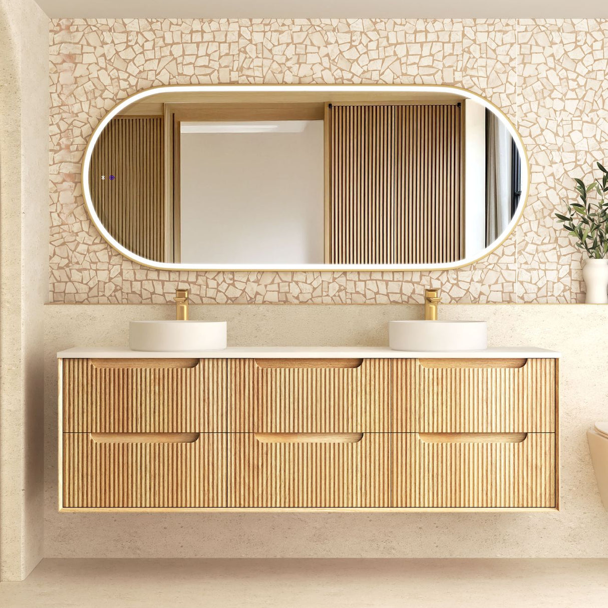 BYRON Fluted Wall Hung Vanity Woodland Oak (All Sizes)