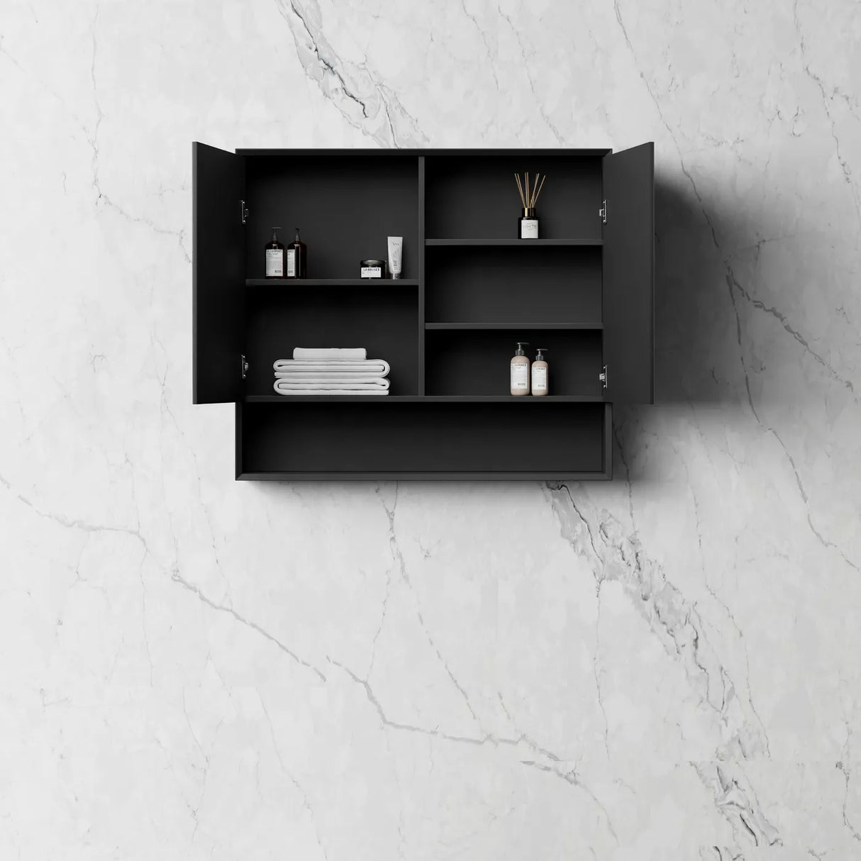 MARLO Matte Black Mirror Shaving Cabinet 900mm
