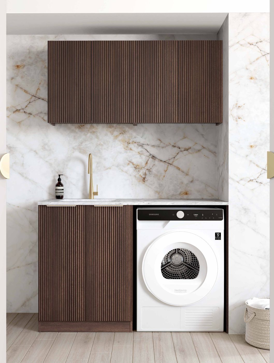 Havana Walnut Laundry Cabinet with Benchtop Set 1305x600x2100mm (Style B)