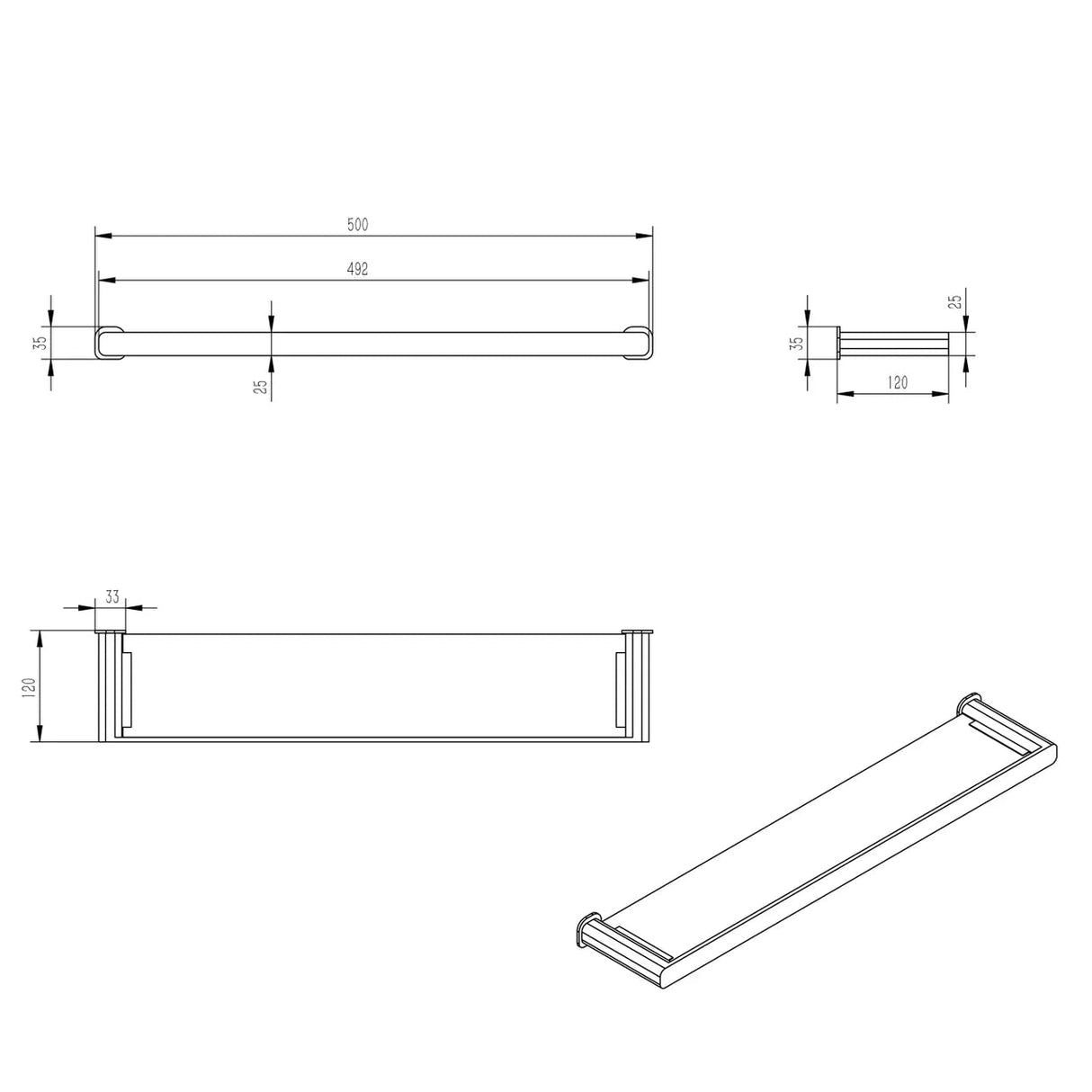 Oskar Metal and Glass Shelf 500mm