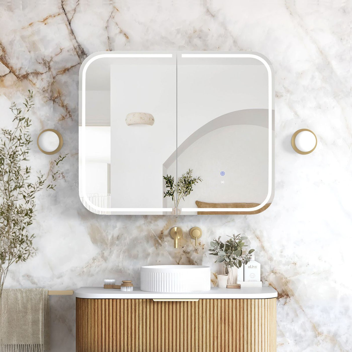 LED NEWPORT Woodland Oak Soft Square Shaving Cabinet (Optional Size)