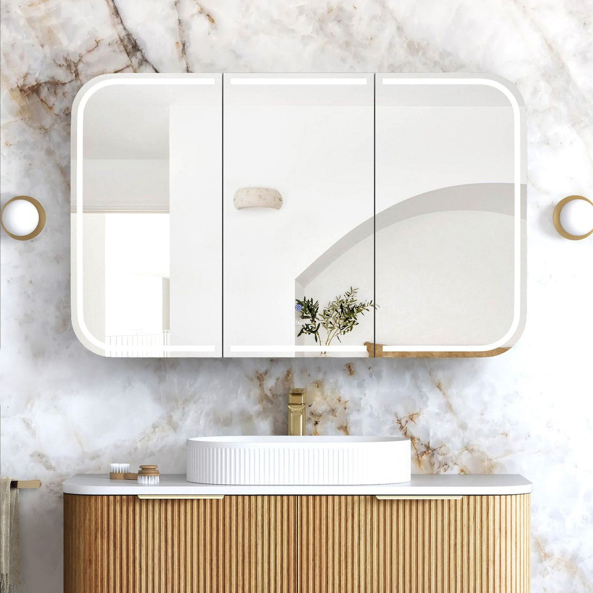 LED NEWPORT Woodland Oak Soft Square Shaving Cabinet (Optional Size)