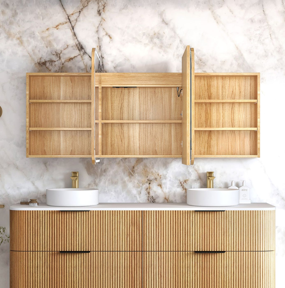 LED NEWPORT Woodland Oak Soft Square Shaving Cabinet (Optional Size)