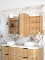 LED NEWPORT Woodland Oak Soft Square Shaving Cabinet (Optional Size)