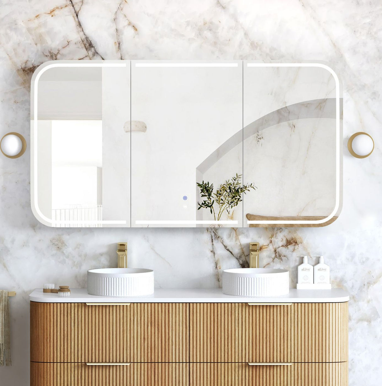 LED NEWPORT Woodland Oak Soft Square Shaving Cabinet (Optional Size)