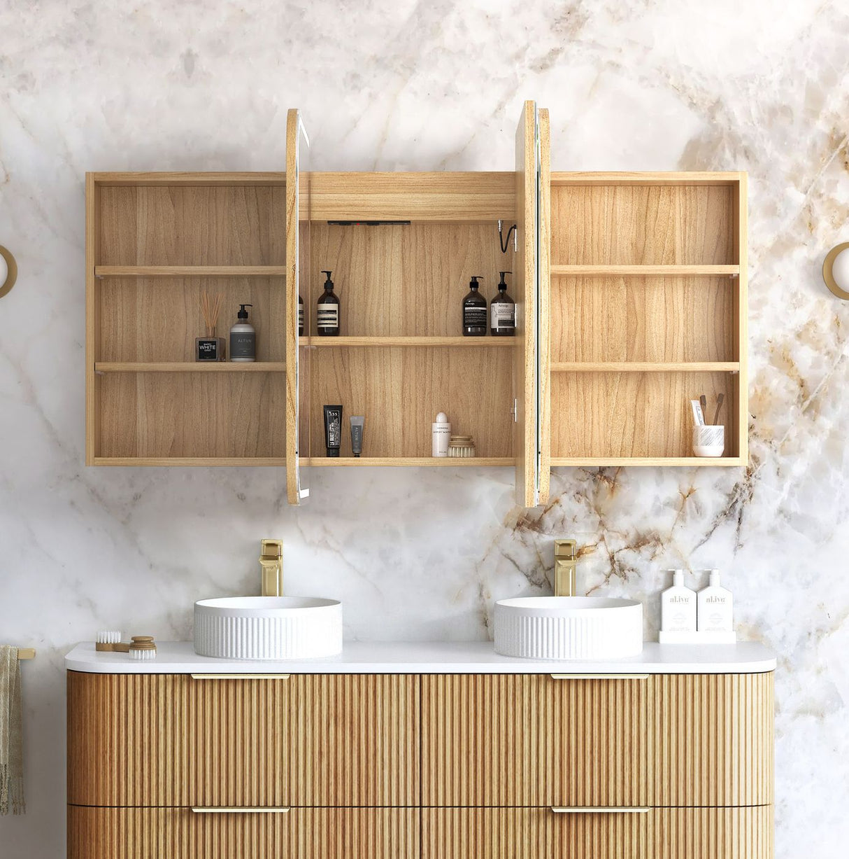 LED NEWPORT Woodland Oak Soft Square Shaving Cabinet (Optional Size)