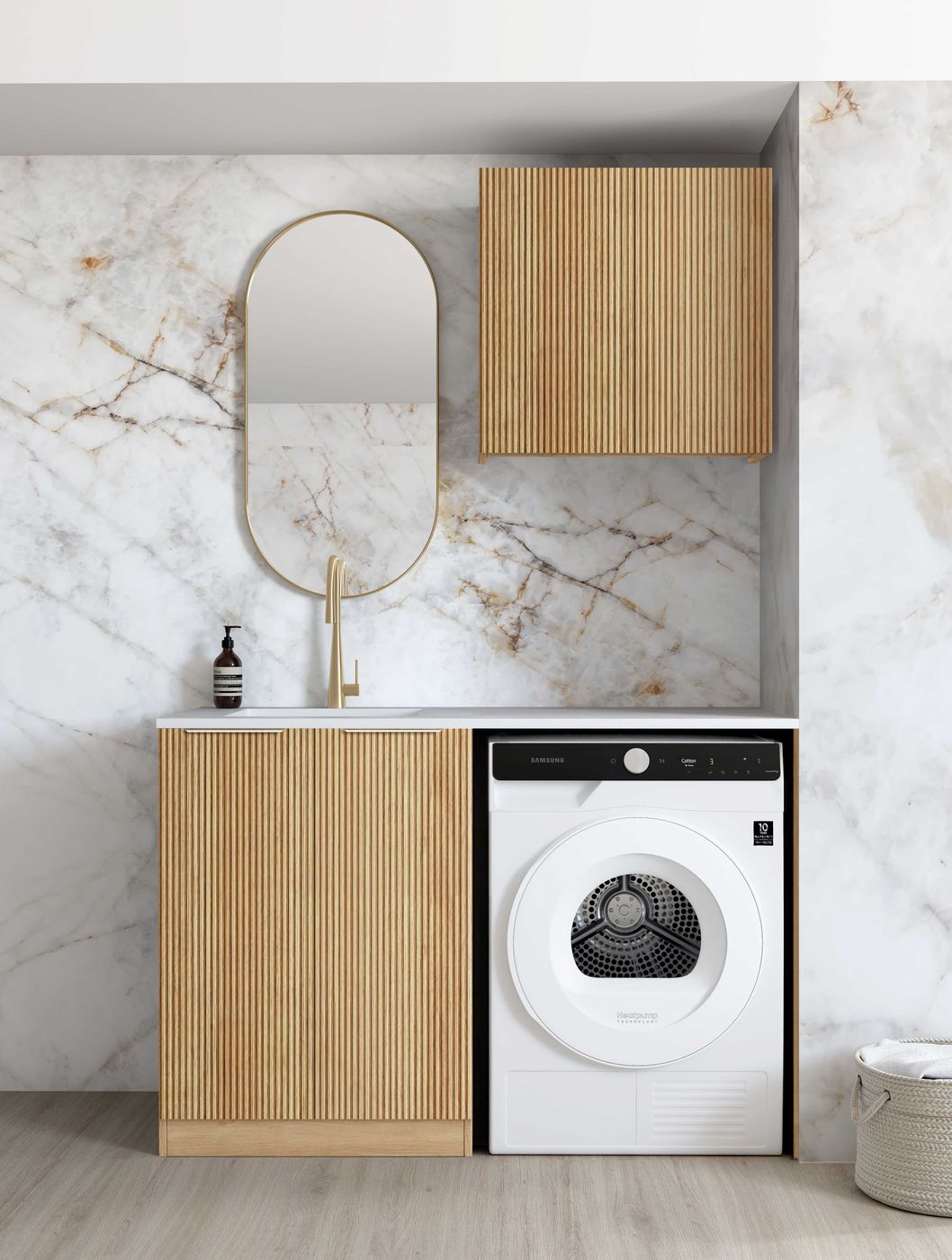 Havana Woodland Oak Laundry Cabinet with Benchtop Set 1305x600x2100mm (Style A)