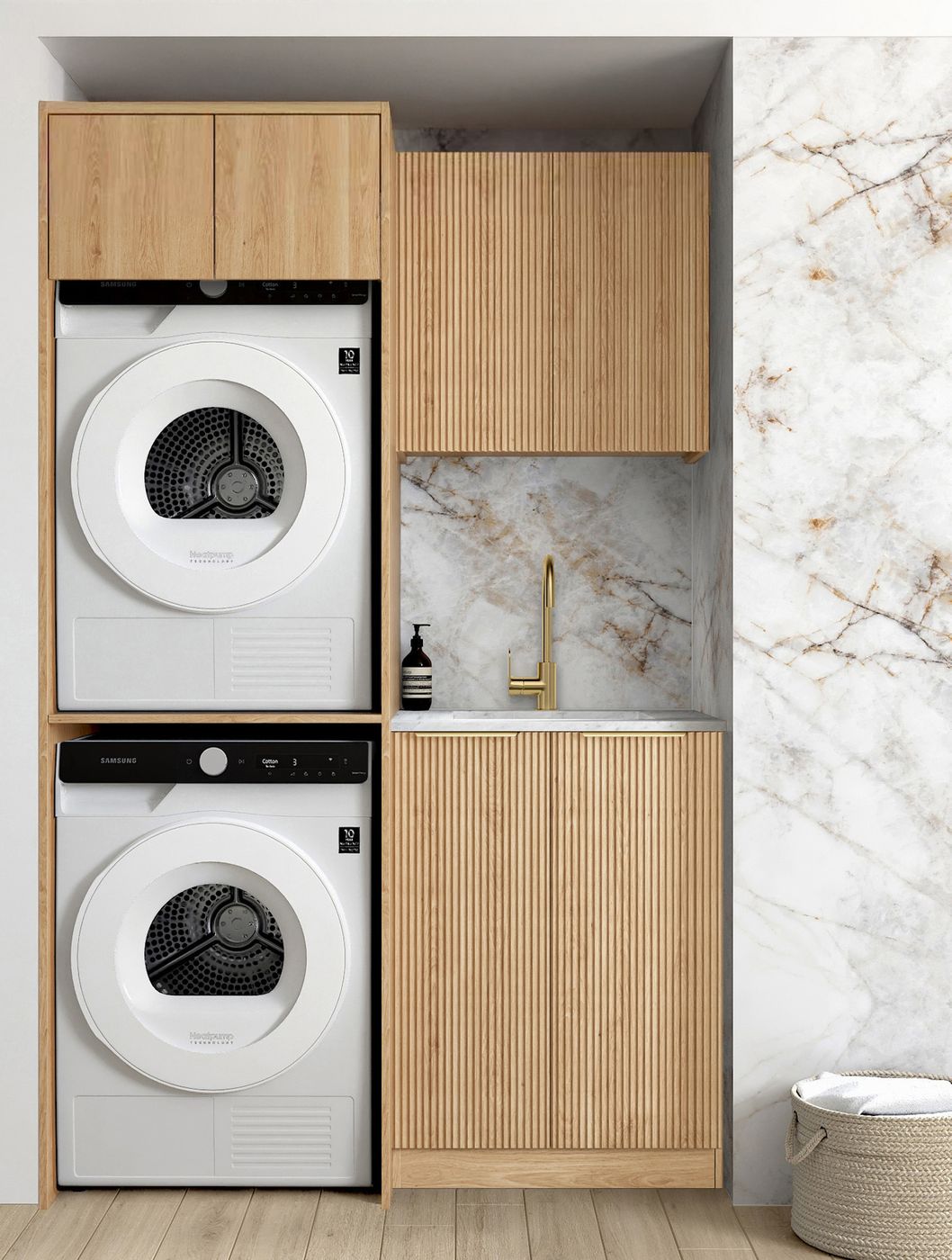 Havana Woodland Oak Laundry Cabinet with Benchtop Set 1305x600x2100mm (Style C)