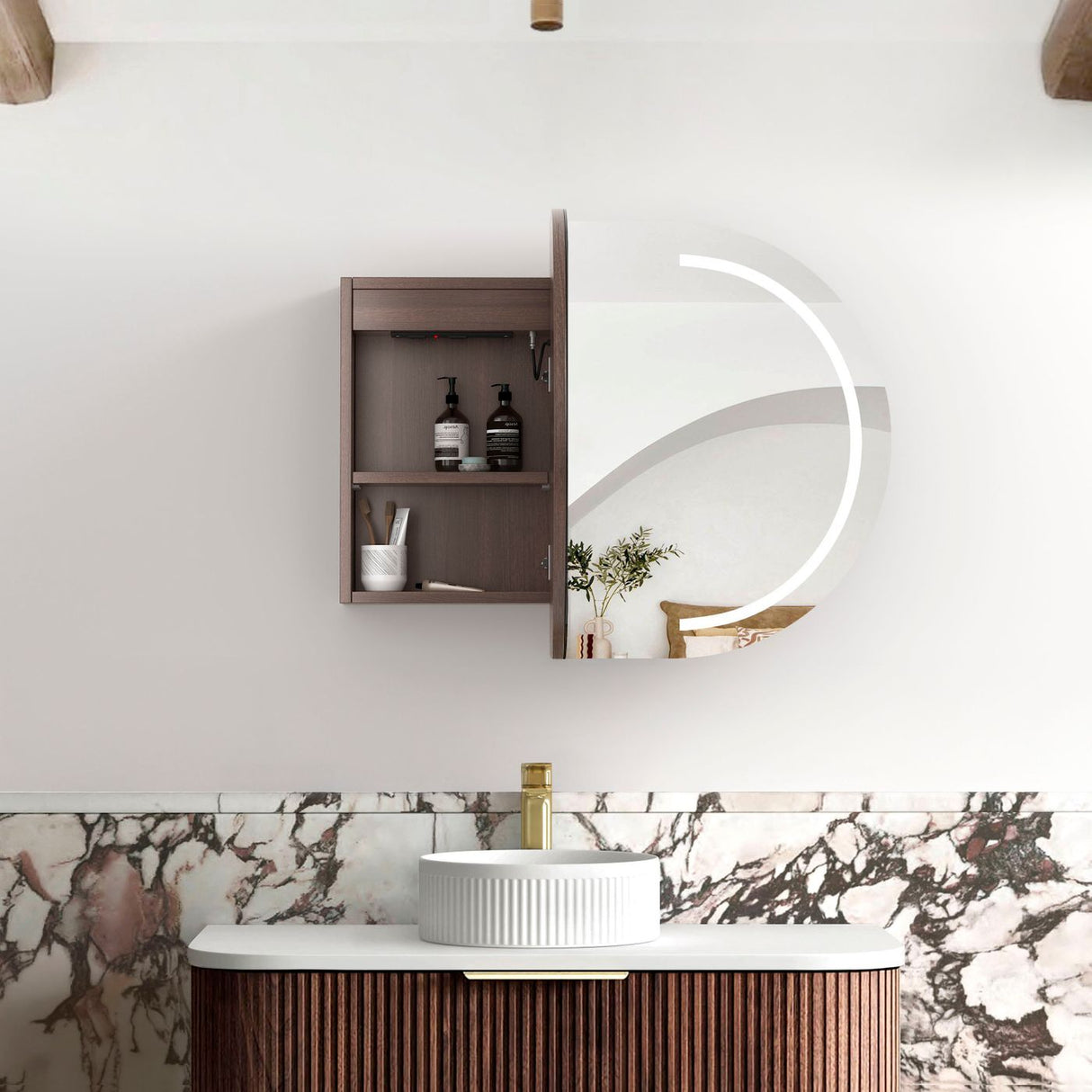 COOGEE Sable Walnut Front-Lit LED Oval Shaving Cabinet (900/1200/1500/1800mm)