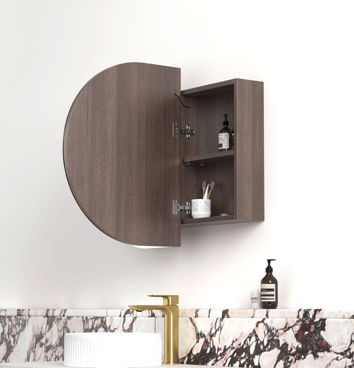 COOGEE Sable Walnut Front-Lit LED Oval Shaving Cabinet (900/1200/1500/1800mm)