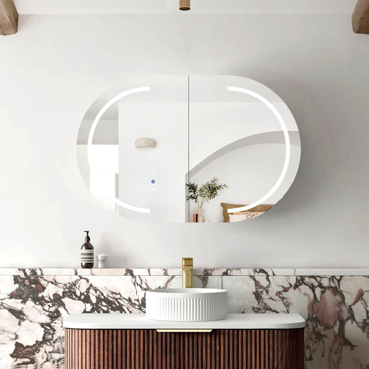 COOGEE Sable Walnut Front-Lit LED Oval Shaving Cabinet (900/1200/1500/1800mm)